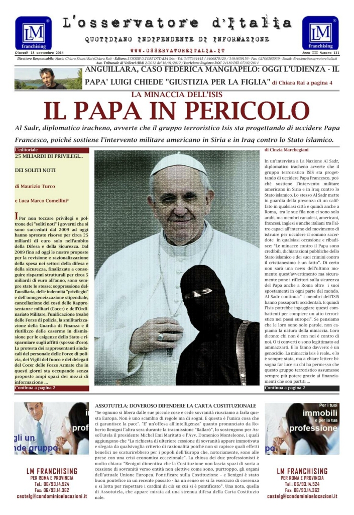 L'osservatore d'Italia edizione del 18 Settembre 2014
